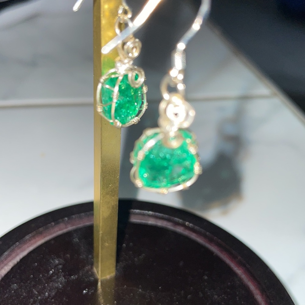 Silver Wire Wrapped Natural Emerald Set 😻 - Picture 6 of 7